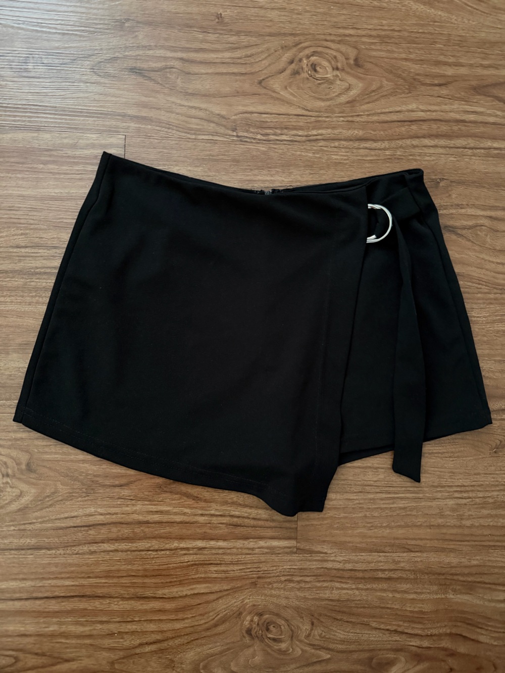 SHEIN Black Wrap Skort with Silver Ring Accent